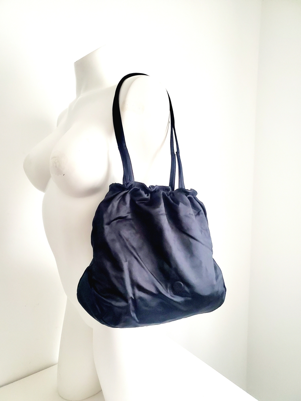 Nine West Black Satin Drawstring Tote Shoulder Bag - Y2K
